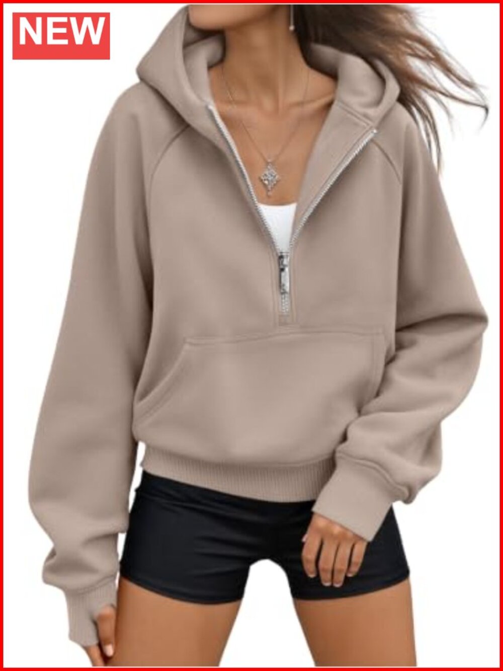 Womens Half Zip Fleece Lined Hoodie Cropped Sweatshirt Casual Fall Pullover